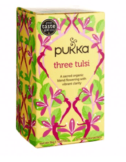 חליטת תה אורגני מחממת | THREE TULSI | שלוש טולסי | מכיל 20 שקיקים | פוקה | PUKKA