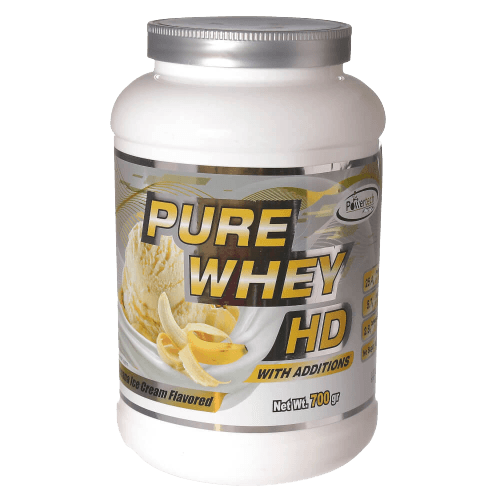 פיור וואי PURE WHEY | אבקת חלבון על בסיס חלבון מי גבינה | בטעם בננה | מכיל 700 גרם | פאוורטק | Powertech
