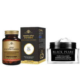 מארז 30 טבליות קולגן וחומצה היאלורונית קרם לחות קולגן לפנים פנינה שחורה | BLACK PEARL