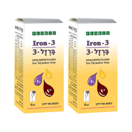 ברזל 3 | תוסף ברזל פולימלטוז בטיפות | מבצע זוגי | מכיל 15 מל | פלוריש הדס | Floris Hadas