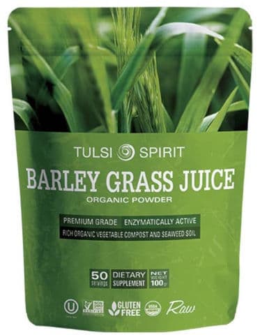 מיץ עשב שעורה אורגני באבקה | מכיל 100 גרם | טולסי ספיריט - TULSI SPIRIT פוקה | PUKKA