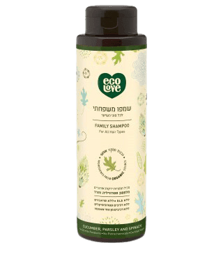 שמפו משפחתי לכל סוגי השיער | מכיל 500 מל | מכיל תמציות אורגניות של מלפפון | אקולאב | EcoLove