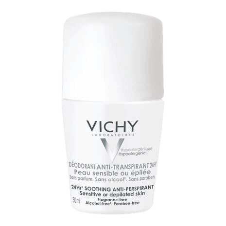 דאודורנט אנטי פרספירנט | רול און | לעור רגיש ולאחר הסרת שיער | מכיל 50 מל | וישי | Vichy