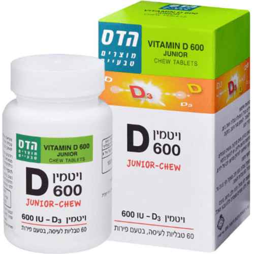 ויטמין IU 600 | D3 | ויטמין D 600 לצעירים | מכיל 60 טבליות לעיסה | בטעם פירות | פלוריש הדס | Floris Hadas