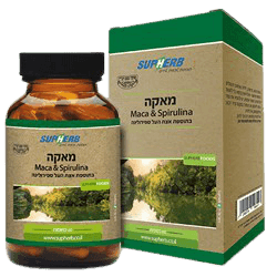 מאקה בתוספת אצת העל ספירולינה | מכיל 60 כמוסות | עשיר בסיבים | מכיל ויטמינים ומינרלים | סופהרב | SUPHERB