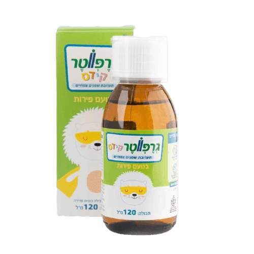 גרפווטר קידס | תערובת שמנים צמחיים | מכיל 120 מל | בטעם פירות | אריזה מכילה כוסית מדידה