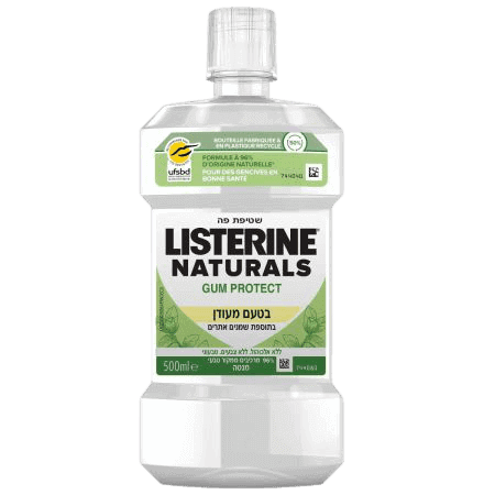 ליסטרין נטורלס שטיפת פה להגנה על החניכיים בטעם מנטה מעודן | ללא אלכוהול | 500 מל |