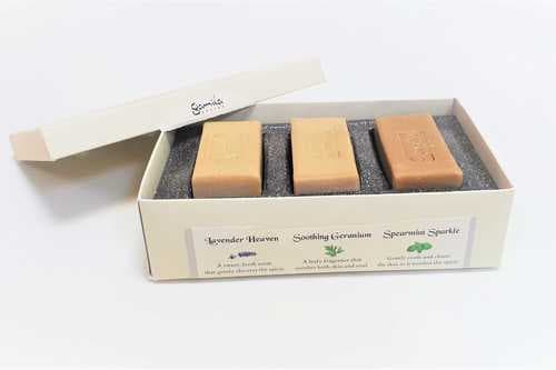 שלישיית מיני סבון טבעיים | מבית גמילה | לבנדר | גרניום | נענע | משמן זית טהור | סבתא גמילה | Grandma Jamila