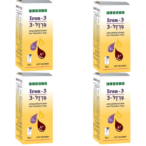 ברזל 3 | תוסף ברזל פולימלטוז בטיפות | מבצע רביעיה | מכיל 15 מל | פלוריש הדס | Floris Hadas