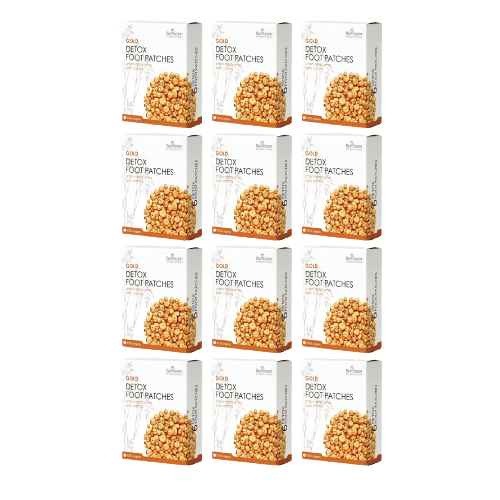 מארז שתיים עשרה | גולד דיטוקס פווט פאטצס | Gold DETOX FOOT PATCHES | פדים לניקוי רעלים | מהדורת הזהב | 100 אורגני | מכיל תערובת של צמחים ביו גרין | Bio Green