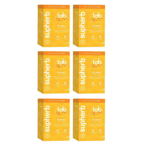 מבצע שישיה | ויטמין D בגומי לעיסה | במינון 1000 מקג | מכיל 180 יחידות סהכ | טעם פירות אקזוטיים | סדרת טאב אין גאם | Tab In Gum | סופהרב | SUPHERB