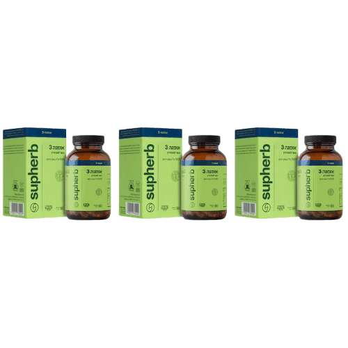 תוסף תזונה אומגה 3 | כשר מהדרין | מבצע שלישייה | מכיל 270 כמוסות סופהרב | SUPHERB