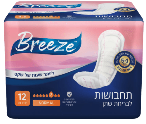 תחבושות | לבריחת שתן | נורמל | NORMAL | מכיל 12 יחידות | מבית בריז Breeze