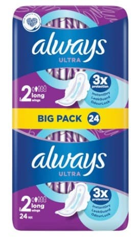 תחבושות אולטרא לונג עם כנפיים | 24 פדים | רמת ספיגה 2 | Ultra Long with wings | אולוויז | always