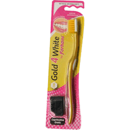 מברשת הזהב מיוצרת עם החדרת יוני זהב לתוך הסיבים שלה שמסייעים בהסרת רובד חיידקים פלאק ומניעת כתמים כגון עישון קפה ועוד | FORHANS GOLD 4 WHITE
