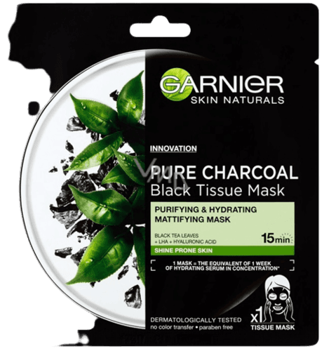 מסכת פנים | Garnier Skin Active | עם תה שחור ופחם | נפח 28 גרם | גרנייה | Garnier