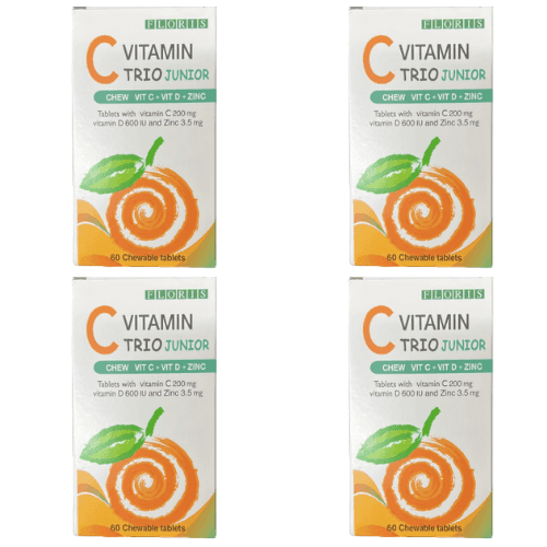 ויטמין C | טריו צעירים | מכיל בנוסף ויטימין D ואבץ | מבצע רביעיה | מכיל 60 טלביות ללעיסה | פלוריש הדס | Floris Hadas