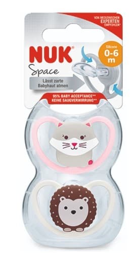 זוג מוצצי נוק ספייס NUK Space | סיליקון 0-6 חודשים | לבן - ורוד | נוק | NUK