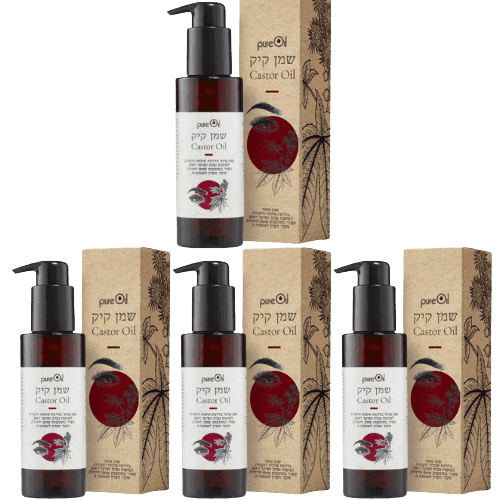 מארז רביעייה | שמן קיק | לטיפוח גבות ושיער ראש | שמן טהור | מכיל 100 מל | מבית פיור אויל