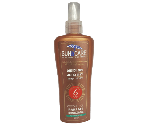 שמן קוקוס לשיזוף הגוף גוון ברונזה | נספג במהירות | מסנן קרינה 6 SPF | Sun Care