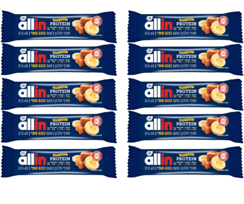 מארז 10 חטיפי חלבון | בטעם בננה טופי | 18 גרם חלבון | מכיל 60 גרם לחטיף | אול-אין | ALLIN