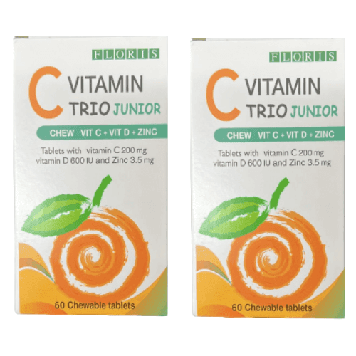 ויטמין C | טריו צעירים | מכיל בנוסף ויטימין D ואבץ | מבצע זוגי | מכיל 60 טלביות ללעיסה | פלוריש הדס | Floris Hadas