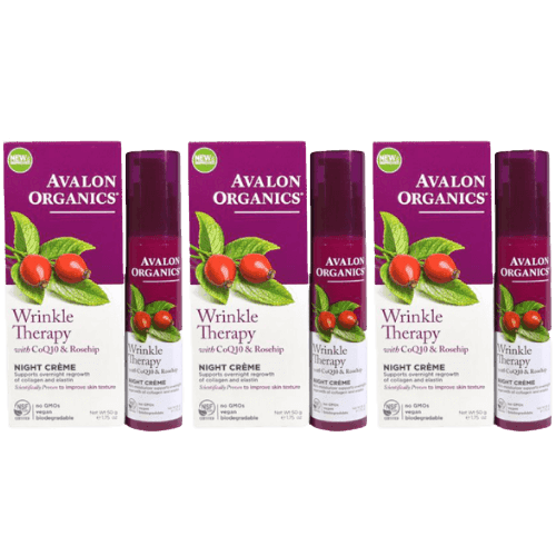 מבצע שלישיה | קרם לילה לטיפול בקמטים | 50 גר | מועשר בשמן פרי הורד | COQ10 אבלון אורגניקס | AVALON ORGANICS