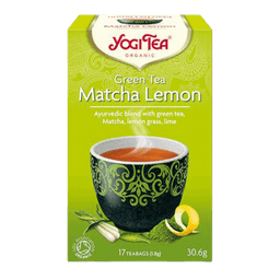 תה עם צמחים להכנת משקה בחליטה אורגנית | MATCHA LEMON GREEN TEA | תה ירוק מאצה לימון | מכיל 17 שקיקים | YOGI TEA
