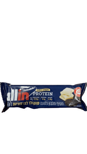חטיף חלבון בטעם שוקולד לבן עוגיות | מכיל 60 גרם | 175 גרם חלבון | אול-אין | ALLIN