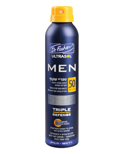 ספריי הגנה שקוף לגבר | להגנה גבוהה ורחבה מקרינת השמש | 200 מל | 50 SPF | דר פישר | Dr Fischer