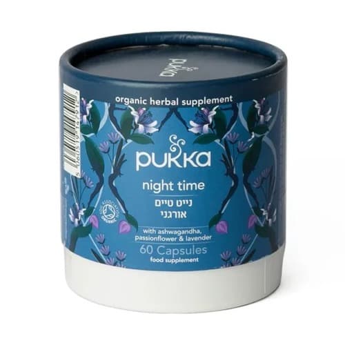 נייט טיים אורגני | אשווגנדה פסיפלורה ולבנדר | מכיל 60 כמוסות | פוקה | PUKKA