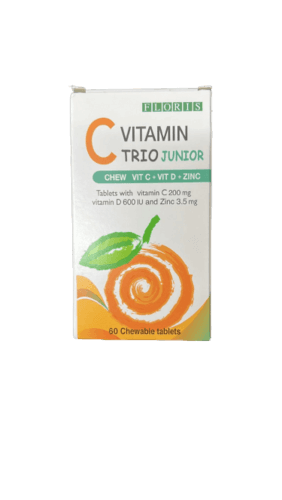 ויטמין C | טריו צעירים | מכיל בנוסף ויטימין D ואבץ | מכיל 60 טלביות ללעיסה | פלוריש הדס | Floris Hadas