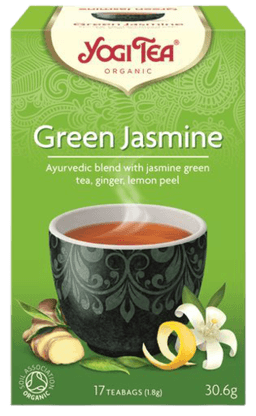 תה עם צמחים להכנת משקה בחליטה אורגנית | תה ירוק יסמין אורגני עם גינגר | 17 שקיקים Yogi tea