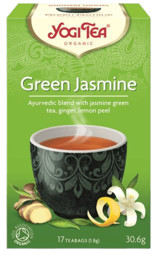 תה עם צמחים להכנת משקה בחליטה אורגנית | תה ירוק יסמין אורגני עם גינגר | 17 שקיקים Yogi tea
