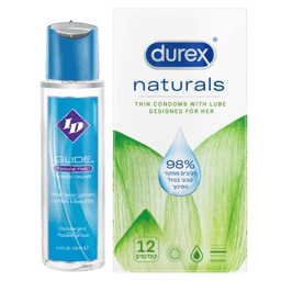 מארז - | גל סיכוך על בסיס מים Glide ID מכיל 130 מל | | קונדומים דורקס 12 יחידות | דורקס | Durex