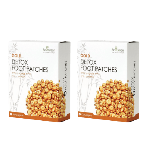 מארז זוגי | גולד דיטוקס פווט פאטצס | Gold DETOX FOOT PATCHES | פדים לניקוי רעלים | מהדורת הזהב | 100 אורגני | מכיל תערובת של צמחים ביו גרין | Bio Green