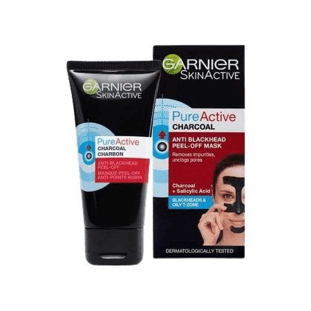 מסכת פחם פיור אקטיב | לטיהור העור | מכיל 50 מל | Pure Active Charcoal | Anti Blackhead Peel Off | גרנייה | Garnier