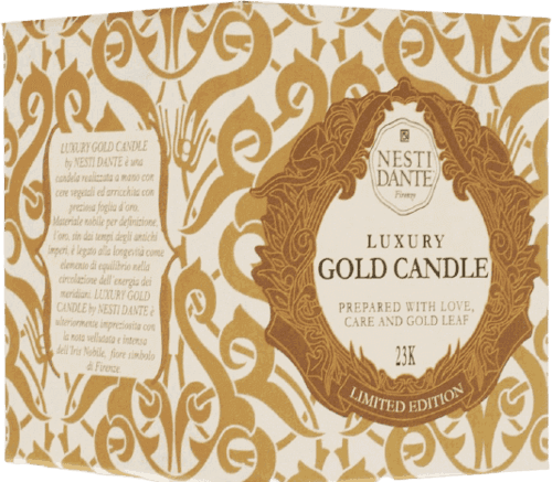 נר צמחי זהב ריחני | Luxury Gold 23K | תוצרת איטליה | 100 כותנה וללא עופרת | נסטי דנטה | nesti dante