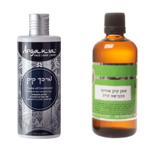 מארז שמן קיק | שמן קיק | שמן קיק אורגני | מכיל 100 מל | פלוס | מרכך קיק | מכיל 400 מל | ARGANIA | ארגניה