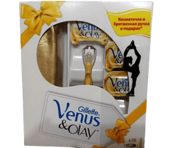 מארז סכין גילוח עם 3 מחסניות מילוי להחלפה ותיק רחצה בתנה - גילט VenusOlay גילט | Gillette