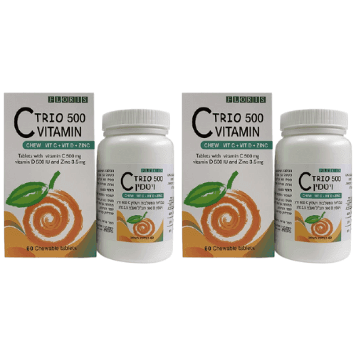 ויטמין c | ללעיסה בטעם מעודן | בתוספת פקעות ורדים | מבצע זוגי | מכיל 60 טבליות | פלוריש הדס | Floris Hadas