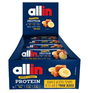 מארז 24 חטיפי חלבון | בטעם בננה טופי | 18 גרם חלבון | מכיל 60 גרם לחטיף | אול-אין | ALLIN