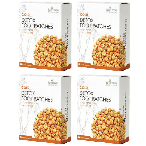 מארז רביעיה | גולד דיטוקס פווט פאטצס | Gold DETOX FOOT PATCHES | פדים לניקוי רעלים | מהדורת הזהב | 100 אורגני | מכיל תערובת של צמחים ביו גרין | Bio Green