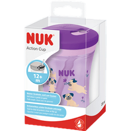 בקבוק אימון אקשן קאפ NUK ACTION CUP | מכיל 230 מל | 12 חודשים | סגול כלבים | נוק | NUK