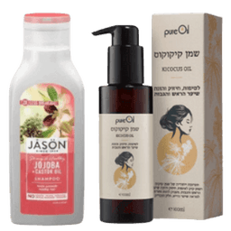 שמפו חוחובה מנקה בעדינות ומזין את השיער | שמן קיק לשיער חזק ובריא | מכיל 473 מ"ל | פלוס | שמן קיקוקוס | לטיפוח חיזוק והזנת שיער הראש והגבות | תערובת ייחודית | מכיל 100 מ"ל
