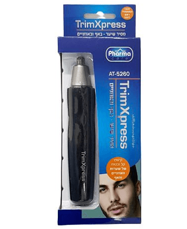 TrimXpress | מכשיר קוצץ שיערות מקצועי | מהאף והאוזניים | קיצוץ מהיר קל ובטוח | דגם AT-5260 | מנגנון להבים אל חלד לשימוש נוח ובטוח | פארמה קר | Pharma Care