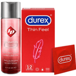 מארז | ID Sensation | חומר סיכוך מתחמם | מכיל 130 מל | קונדומים דורקס | 12 יחידות | Thin Feel Extra Lube דורקס | Durex
