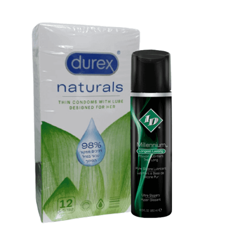 מארז | מילניום גל סיכוך על בסיס סיליקון 65 מל | מארז קונדומים | 12 יחידות | Durex Naturals דורקס | Durex