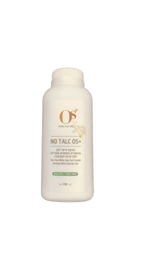 נו טלק | אבקת חימר לבן | מועשרת בשמנים אתריים | לכף הרגל והציפורן | 100 אחוז טבעי | ללא טלק | OS PURE NATURE | אוס טבע טהור