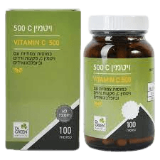 ויטמין C | במינון 500 | מכיל 100 כמוסות צמחיות | לא חומצי | תוסף תזונה | כשר פרווה דר גרין | Dr Green